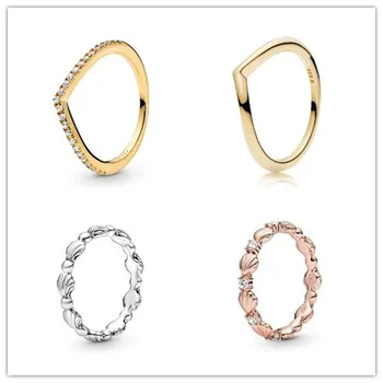 

925 Sterling Silver Ring Rose Sparkling Beaded Seashell Shell Band Rings For Women Wedding Gift Diy Pandora Jewelry