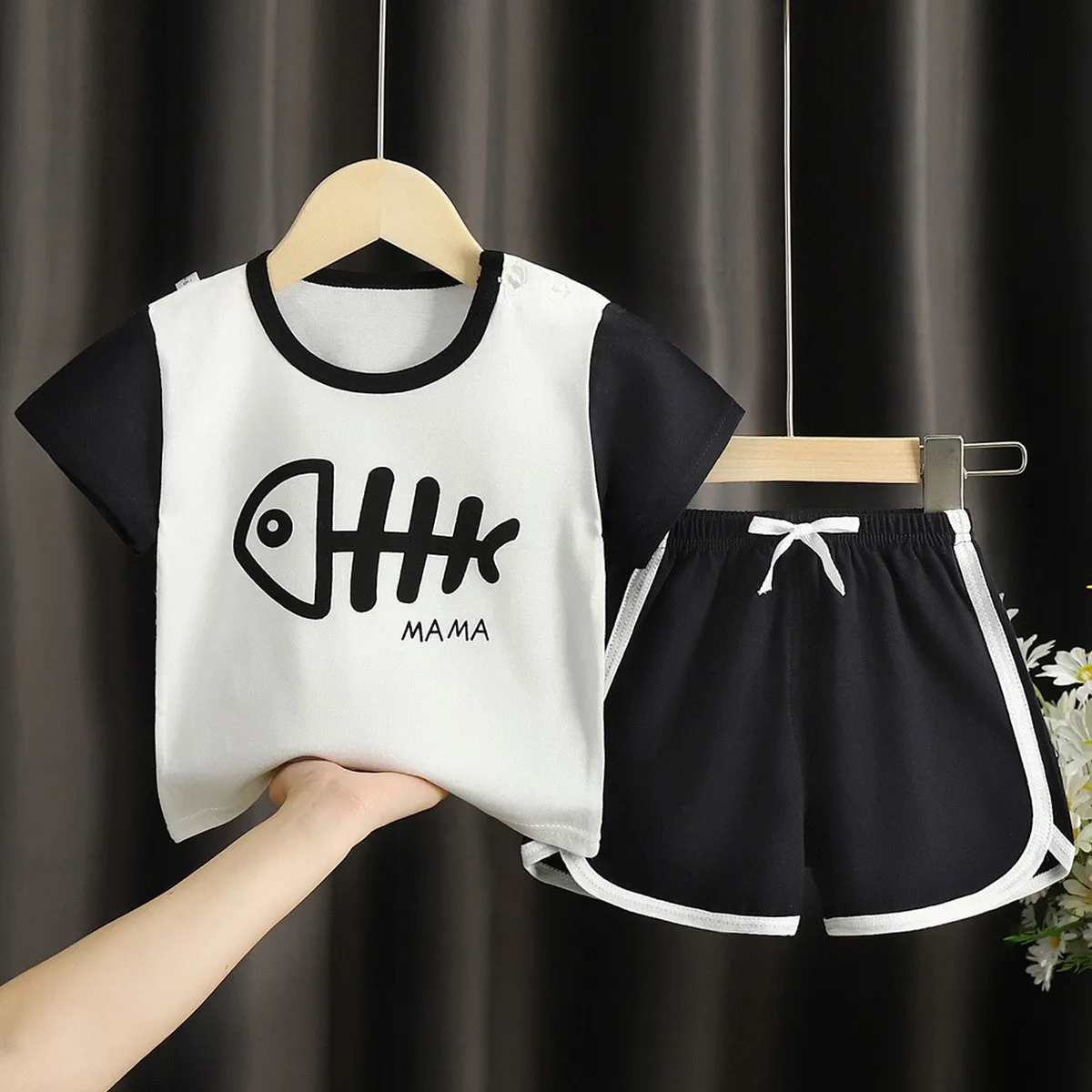Boutique Kids Wear Summer Thin Girls Outfits Pure Cotton Print Boys Short Sleeve Shorts Suit 1-5 Year Old Children's Clothes