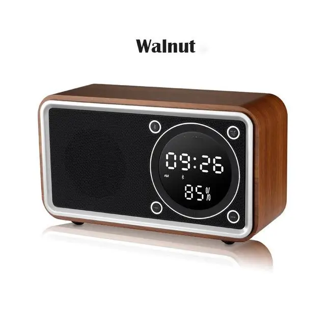 Будильник Bluetooth цифровой беспроводной Woody радио мир император светодиодный дисплей электронный деревянный, в современном стиле настольные часы - Цвет: Wood-3