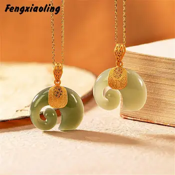

Fengxiaoling 925 Sterling Silver Necklace For Women Natural Hetian Jade Baby Elephant Statement Necklace Valentines Day Gift