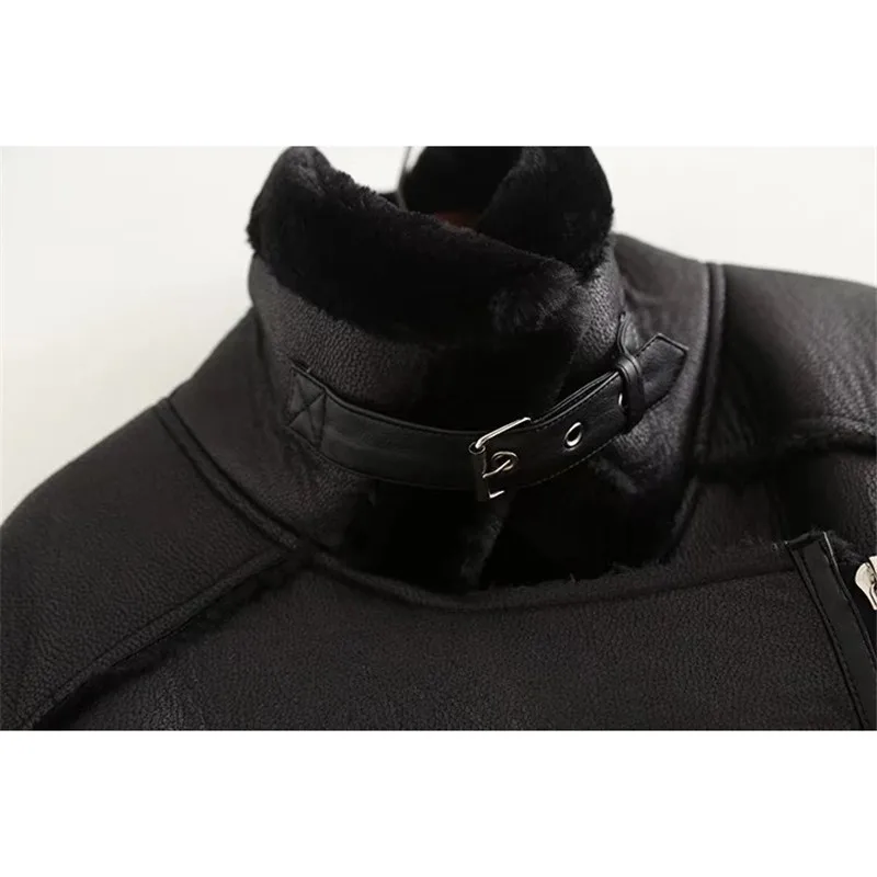 Черное пальто из искусственной кожи Женская осенне-зимняя новая куртка из искусственной кожи в европейском и американском стиле с отворотами модная Толстая куртка из искусственной кожи JD504