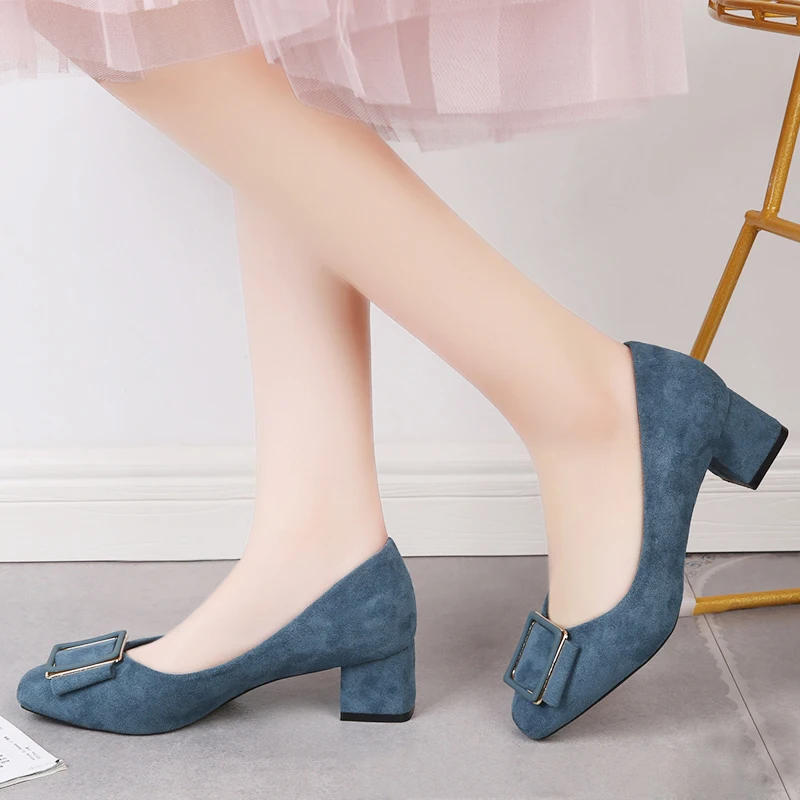 

Women Spring Square High Heels Shoe Ladies Classic Slip On Casual Ladies Elegant Square Toe Soft PU Fashion Female Pumps U28-23