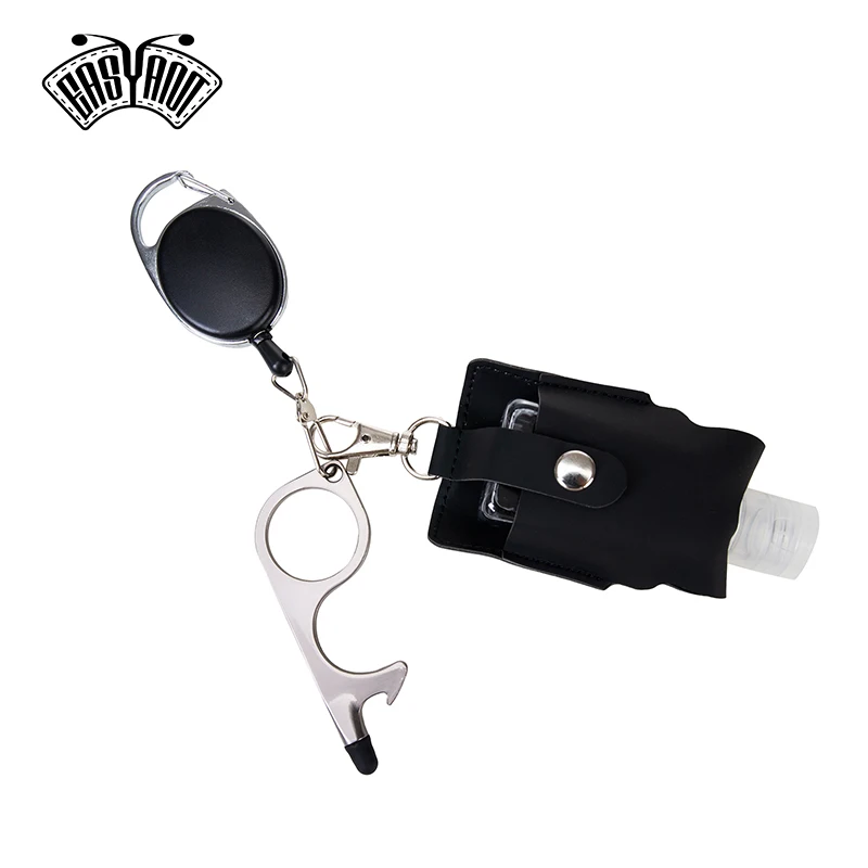 EASYANT Hand Sanitizer Leather Bottle Portable Set Flip Cap Personal Care with Touch Free Door Opener Key Ring