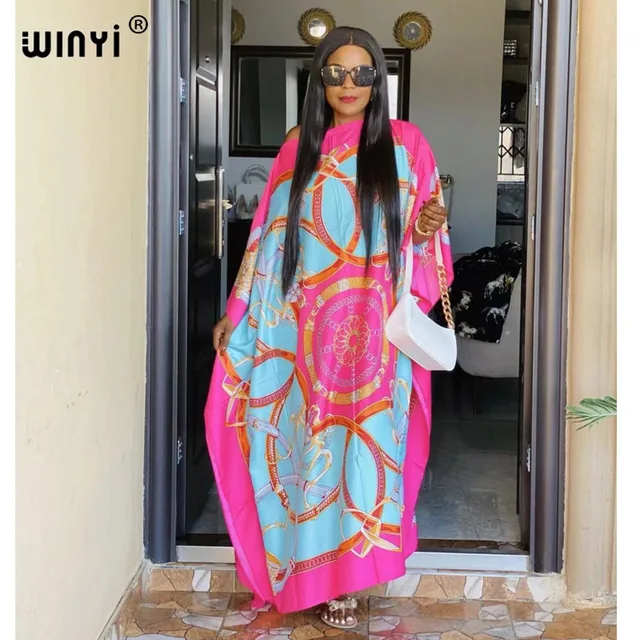 Africa Fashion Blogger Recommend Popular printed Silk Kaftan Maxi dresses Loose Summer Beach Bohemian kaftan long dress for lady 24