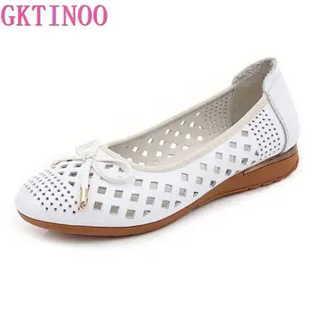 

GKTINOO New Hollow Genuine Leather Shoes Woman Sandals Fashion Comfort Soft Summer Flat Sandals Casual Shoes Sandals Plus Size