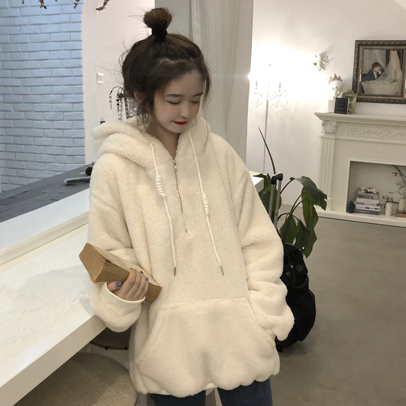 WHITNEY WANG осень зима модная уличная однотонная флисовая футболка с капюшоном женские толстовки свободный пуловер