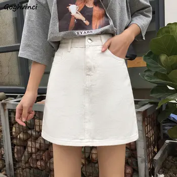 

Skirts Women A-line Denim High Waist New Solid Pockets Leisure Ins Korean Style Elegant All-match Womens Chic Simple Students