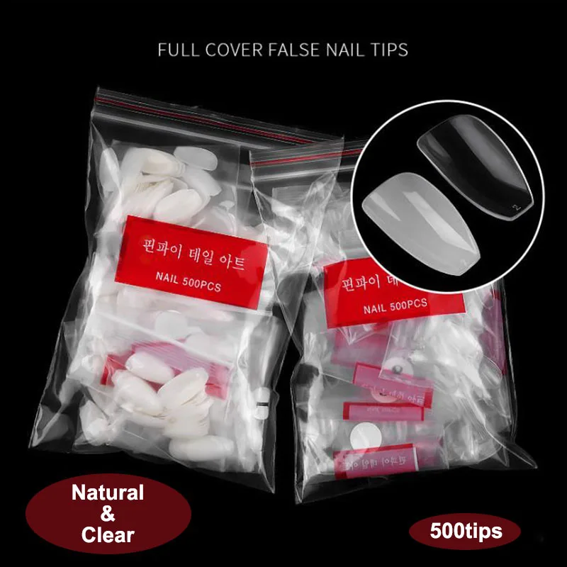 500pcs Kit False Nail Tips Acrylic Fake Nails Coffin Ballet Long Plastic Transparent Design for Nail 2