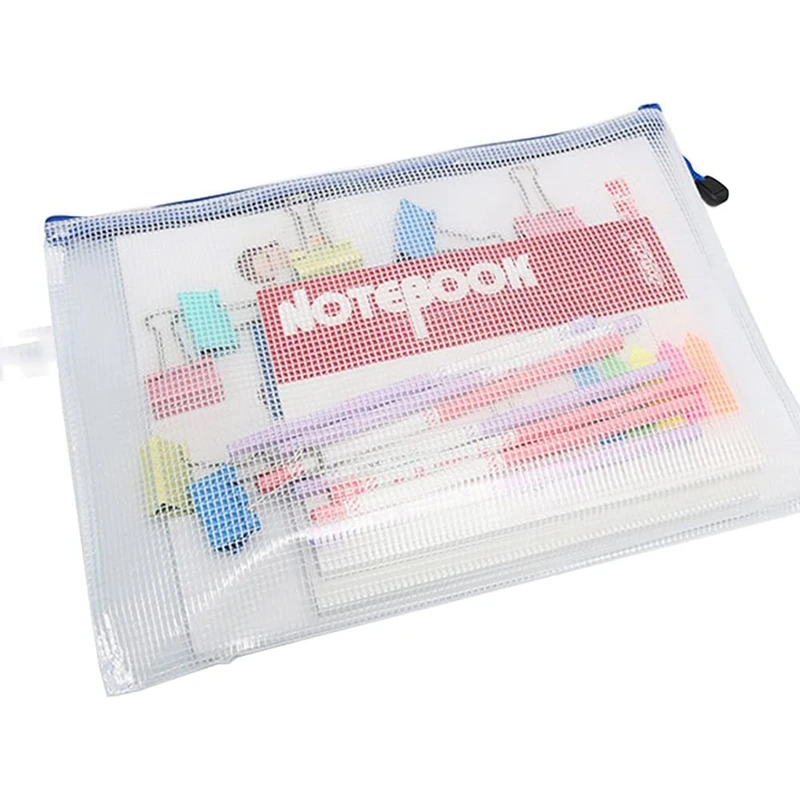 16Pcs 메쉬 지퍼 주머니 문서 가방, 방수 우편 파일 폴더, A4 크기, 학교 사무용품, 여행용 보관 가방