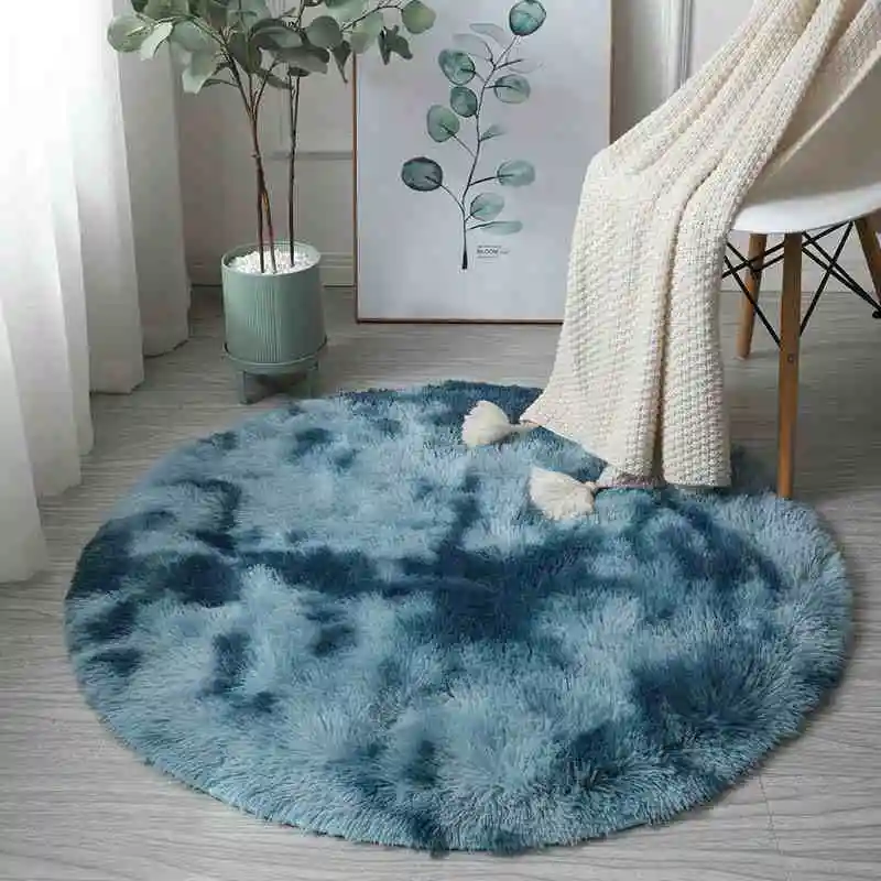Rainbow Colorful Soft Fluffy Carpets Girl Round Hairy Area Rug For Bedroom Decoration Carpet shaggy Bedside Mat Princess Style