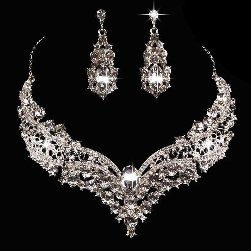 3Pcs/Set Women Crystal Necklace Earrings for Bridal Jewelry Sets,Crystal Jewelry Sets