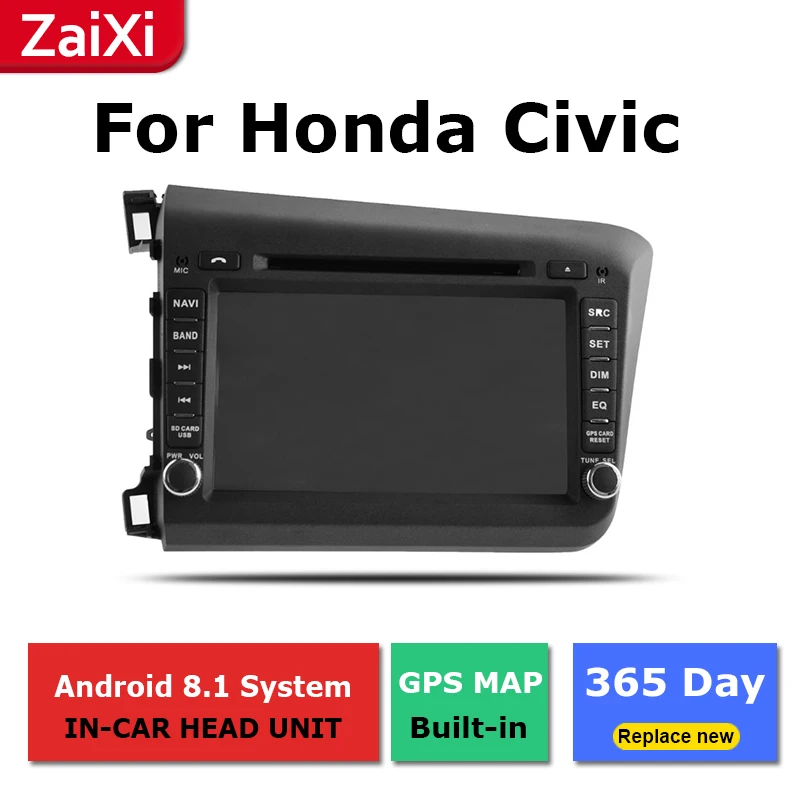 Top ZaiXi 2Din For Honda Civic 2012~2015 Car Android Radio Multimedia Player GPS Navigation IPS Screen HiFi WiFi BT 1