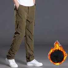 Комбинезоны зимние теплые брюки карго мужские повседневные хлопковые двухслойные прямые брюки Мульти Карманы джоггеры Военные флисовые брюки