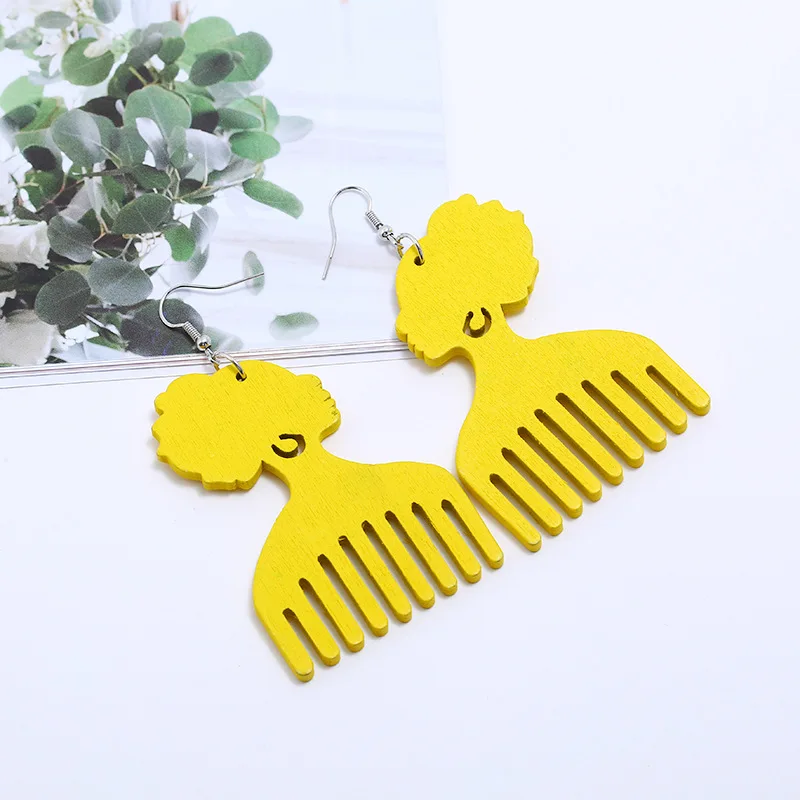 Wholesale Price African Comb Wood Earrings , Afro Women Pick Gift Wooden Jewelry