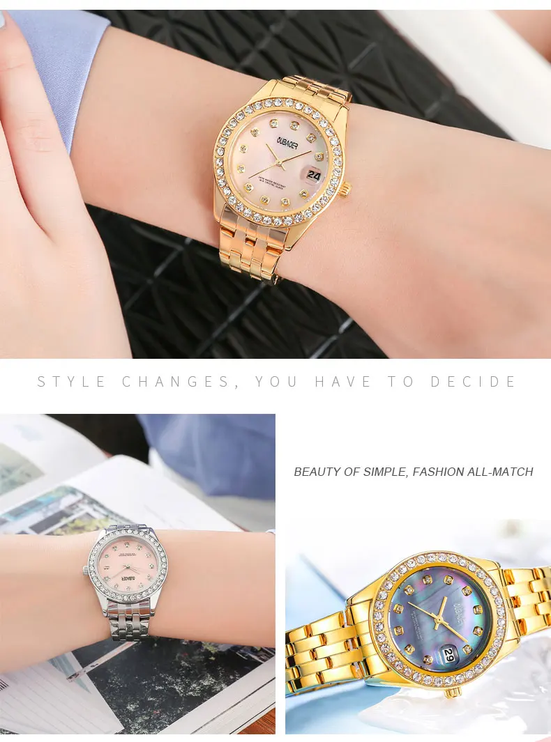 OUBAOER золотые кварцевые часы с бриллиантами для женщин; известный бренд роскошные золотые женские часы Montre Femme relogios femininos