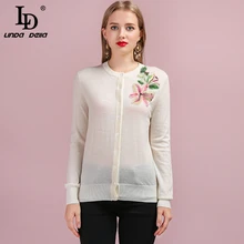 ^#Cheap LD LINDA DELLA Runway Fashion Autumn Knitting Sweaters Women's Long Sleeve Appliques Elegant Casual Lady White Wool Cardigans ^#Cheap LD LINDA DELLA Runway Fashion Autumn Knitting Sweaters Women's Long Sleeve Appliques Elegant Casual Lady White Wool Cardigans