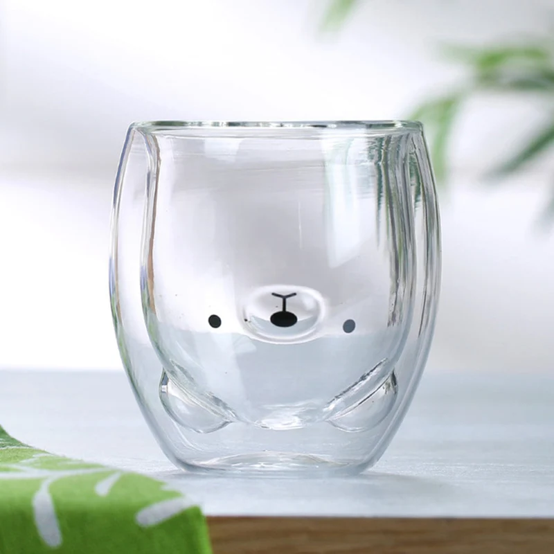 Mugs 1 Little bear QMJHVX двухслойные стеклянные кружки с медвежонком, креативная прозрачная кофейная чашка 201-280 мл, пивная кружка, Подарочная коробка, таза, кафе - Цвет: Mugs 1 Little bear