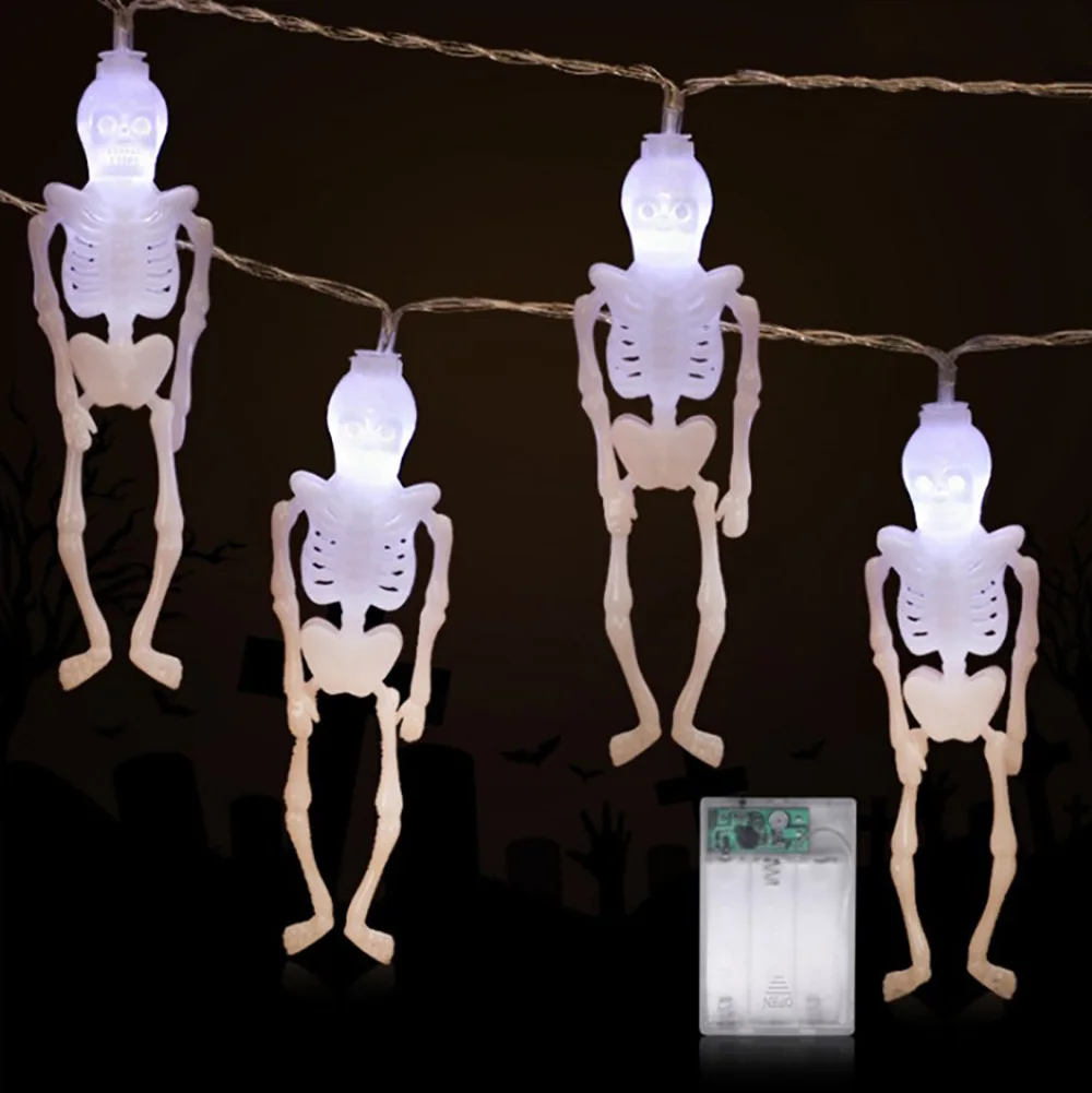 Белый 1pc Light Strings Halloween Decorative String Lights Lamp Series Pumpkin Ghost Spider Skeleton Frame Bats Battery LED - Испускаемый цвет: Белый