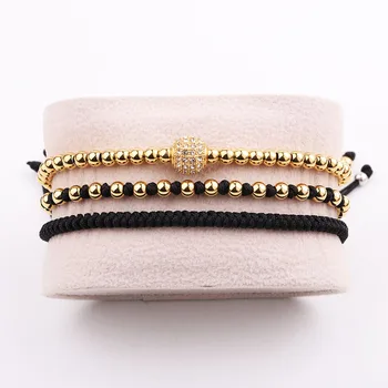 JARAVVI New Design High Quality Stainless Steel Beads Rhinestone Ball Cord Braided Macrame Bracelet Set Men Women Gift