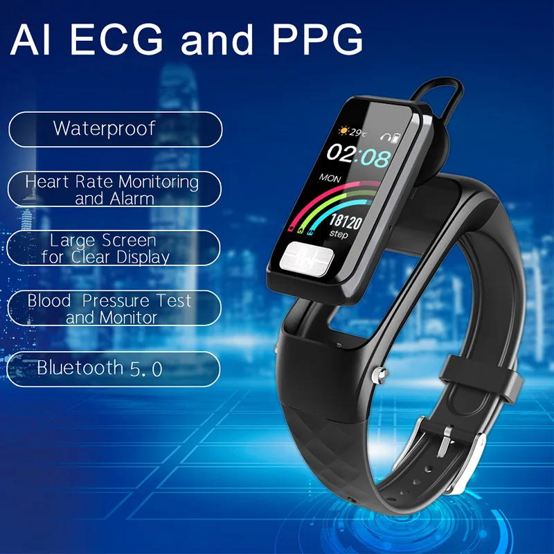 Смарт-браслет chkez H7 EGC + PPG мужской с Bluetooth-гарнитурой и шагомером | Электроника