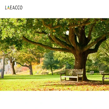 

Laeacco Fallen Leaves Park Tree Bench Scenic Photography Backgrounds Customized Vinyl Photographic Backdrops For Photo Studio