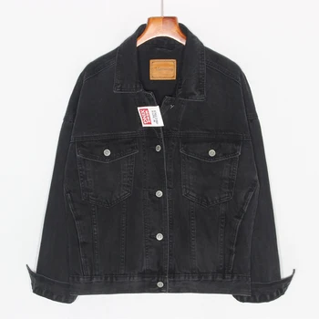 

Spring Autumn Fashion Black Denim Jacket Women Korean Outwear Big size Loose Short Jeans Jacket Vintage Basic Denim Coat Female