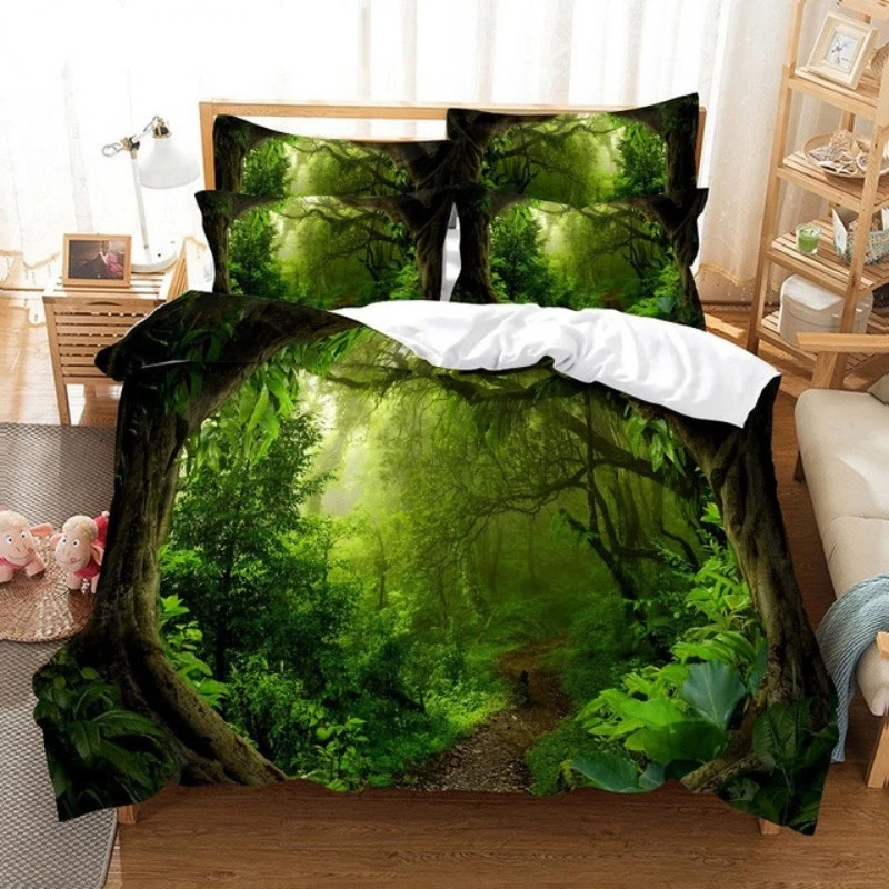 Magical Forest Bedding Duvet Cover Set 3d Digital Printing Bed Linen Natural Plants Comforter