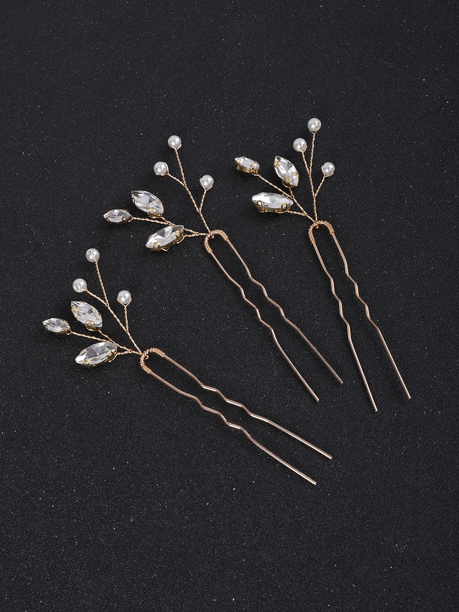 Silver Pearls Rhinestones Handmade Hairclips Bridal Headwear Wedding Headdresses for hair Accessories Silver 3PCS Women Hairpins