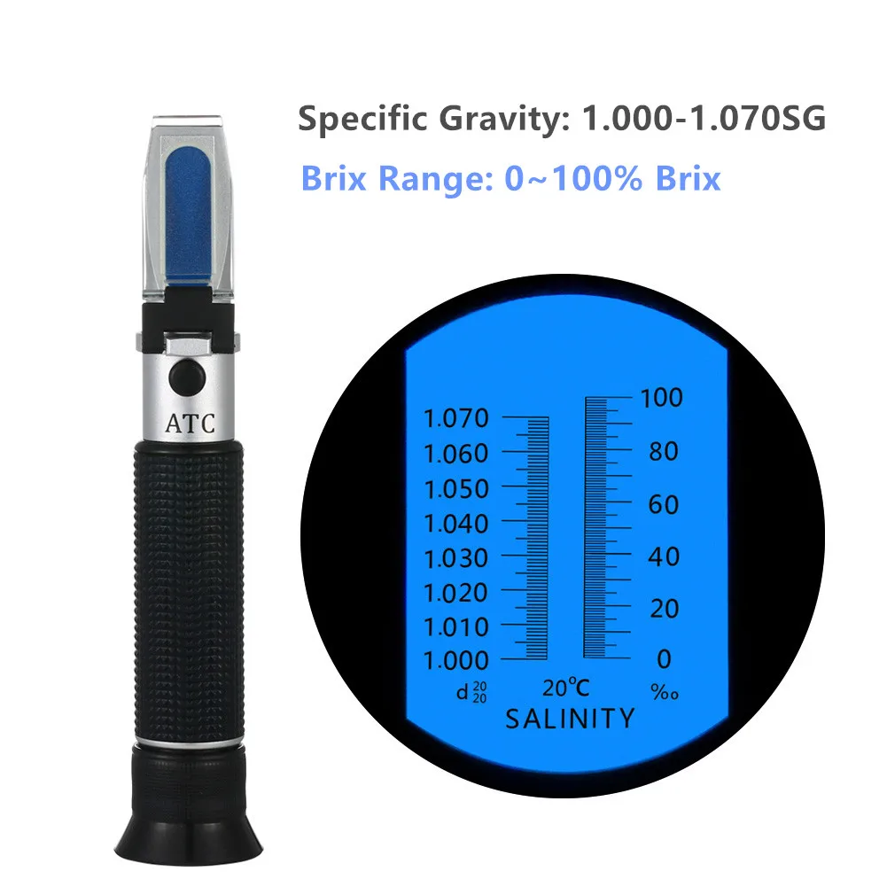 0-10% Salinometer Salty Refractometer Salinity Salt Concentration 1.000-1.070SG Salty Analyzer ATC For Aquarium Seawater Food liquid refractometer,hand held refractometer