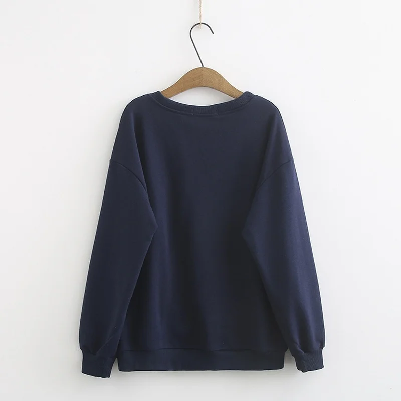 Женские толстовки размера плюс XL-4XL, темно-синие, черные, с вышивкой, весна-осень, пуловер, повседневные топы