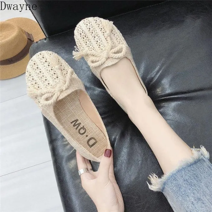 

Summer Korean fisherman shoes female breathable canvas hollow linen wild flat shoes