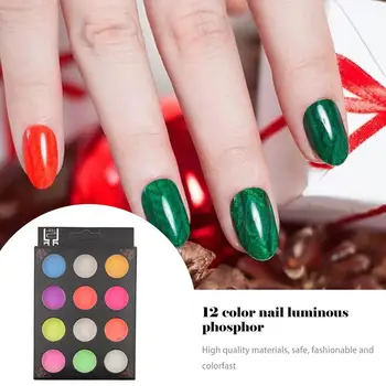 

Nail Color Luminous Powder 12 Color Nails Fluorescent Powder Set Crystal Mud Material Professional Fashion