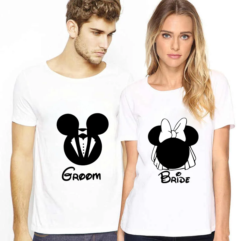 Par T camisas para las mujeres/hombres novedad de verano de Mickey Minnie novia novio camisetas de boda ropa|Camisetas| - AliExpress