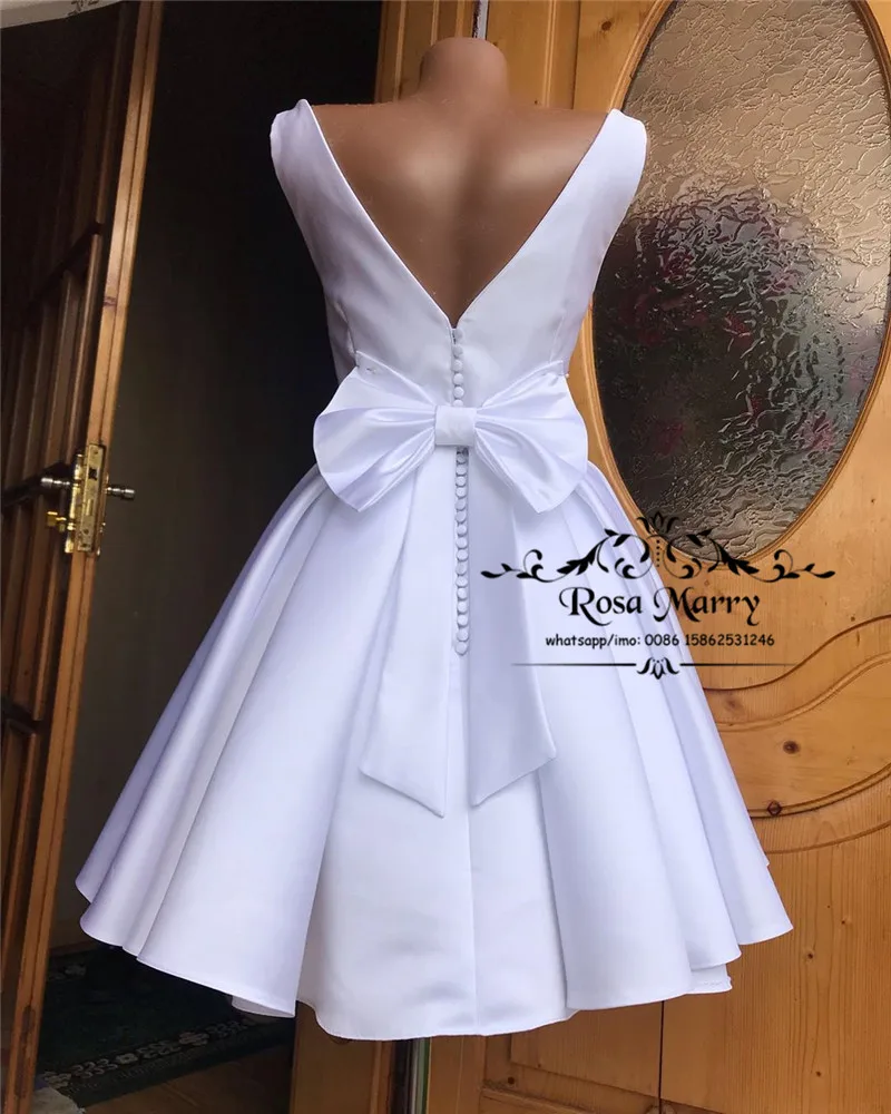 

Modest Plus Size Cheap Short Wedding Dresses 2020 A Line White Simple Satin Knot Bow Country Beach Vestido De Novia Bridal Gowns