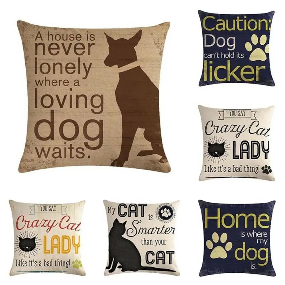 

New Fashion Trend Dog or Cat Letter Pattern Linen Pillowcase Home Cushion Cover Decoration Quality Durable and Easy Clean
