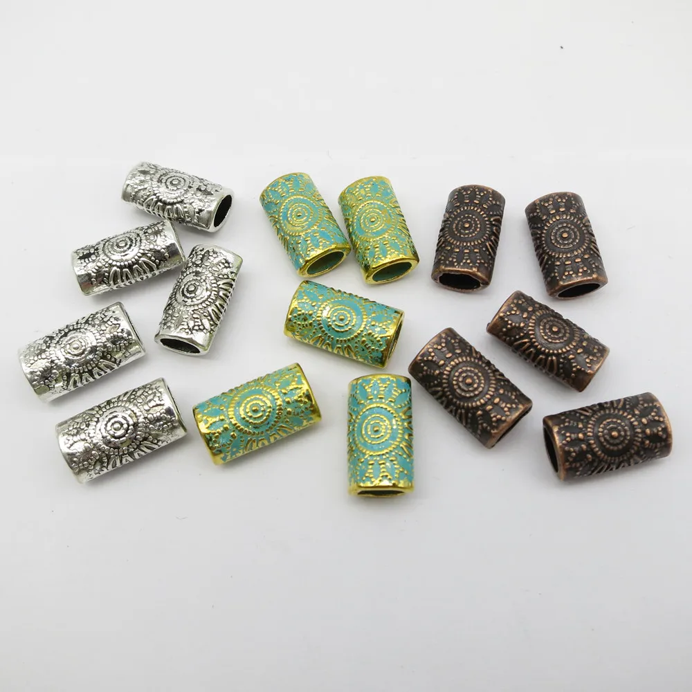 10pcs/15pcs metal Flat shape viking rune hair braid dread dreadlock beard beads rings tube Accessories