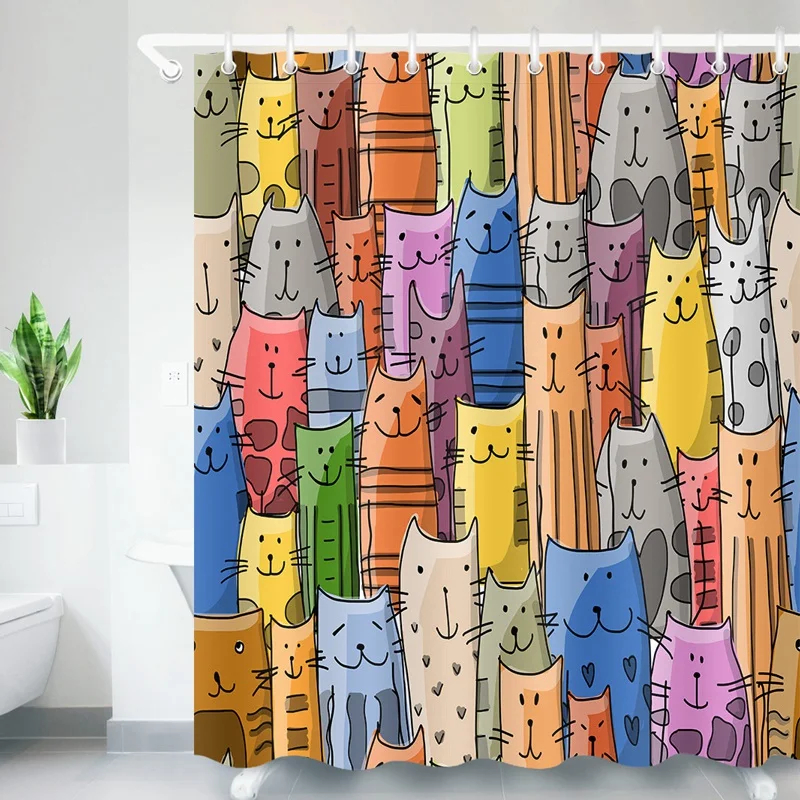 Красочные Cat печатных Ванна Водонепроницаемая штора 3D полиэстер ткань занавеска для душа с 12 крючками для плесени доказательство ванная комната декор 18