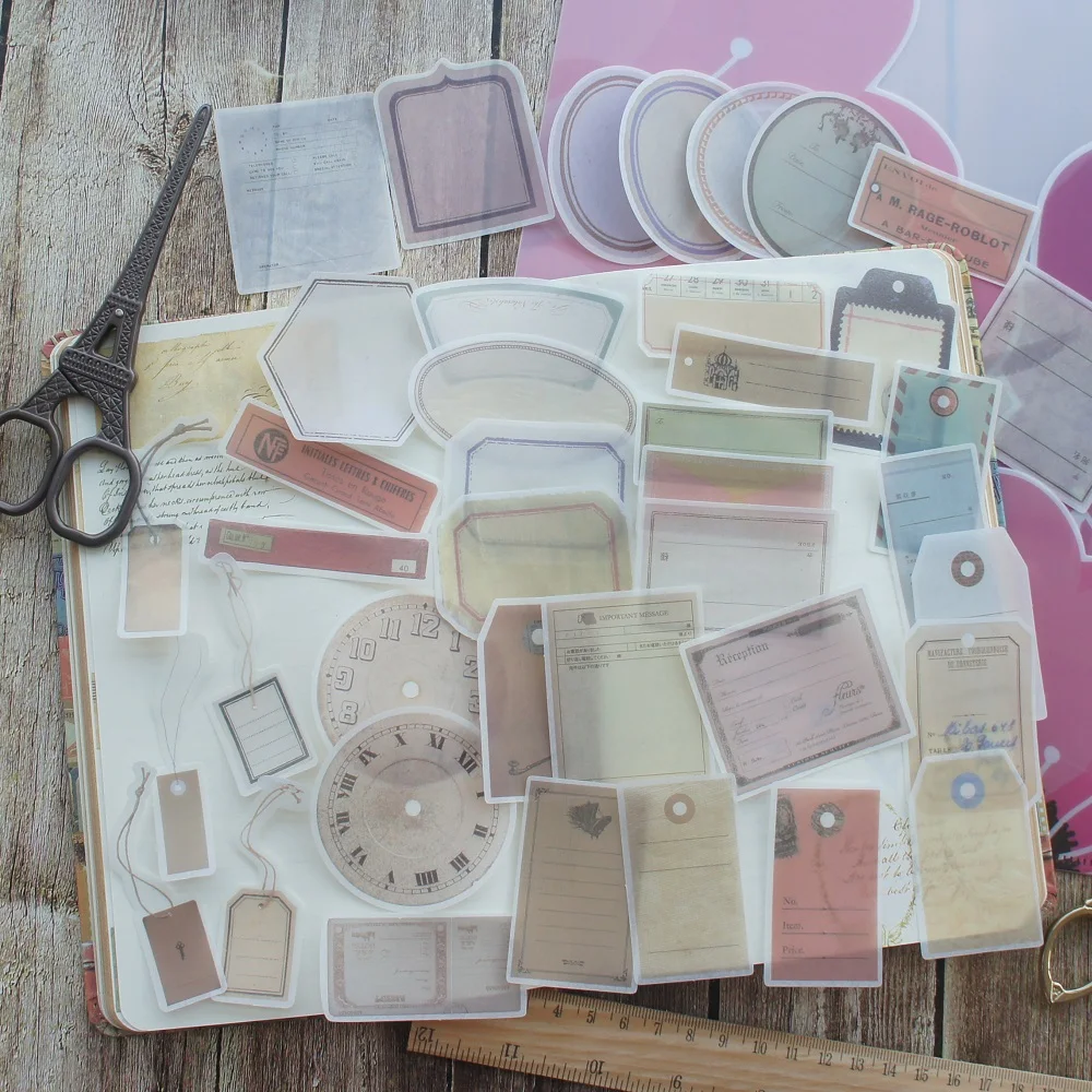78pcs Old File Wall Clock Ellipse Retro Design Washi Paper Sticker As Gift Tag Seal Decoration Scrapbooking DIY | Дом и сад