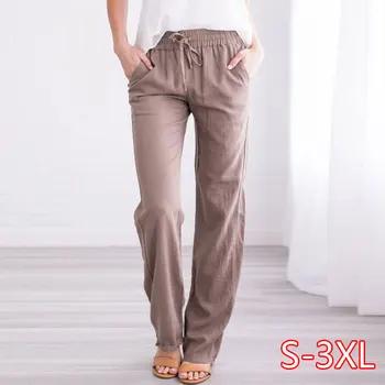 

2020 Plus Size Women Casual Loose Pants Solid Elastic Waist Cotton Linen Pants Spring Summer Stretch Female Trousers Clothing