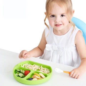 

Baby Dishes Silicone Plate With Suction Cup Children's Strong Sticky Divided Silicone Food Plate High Quality And Durable