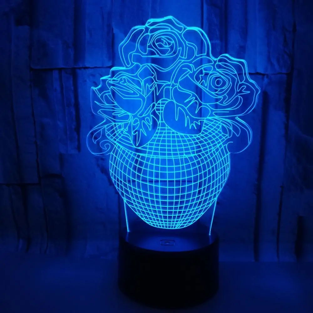 

Creative 3D Potted Plant Rose Vase Stereo Small Night Lamp Acrylic LED Touch Remote Control 3D Small Table Lamp