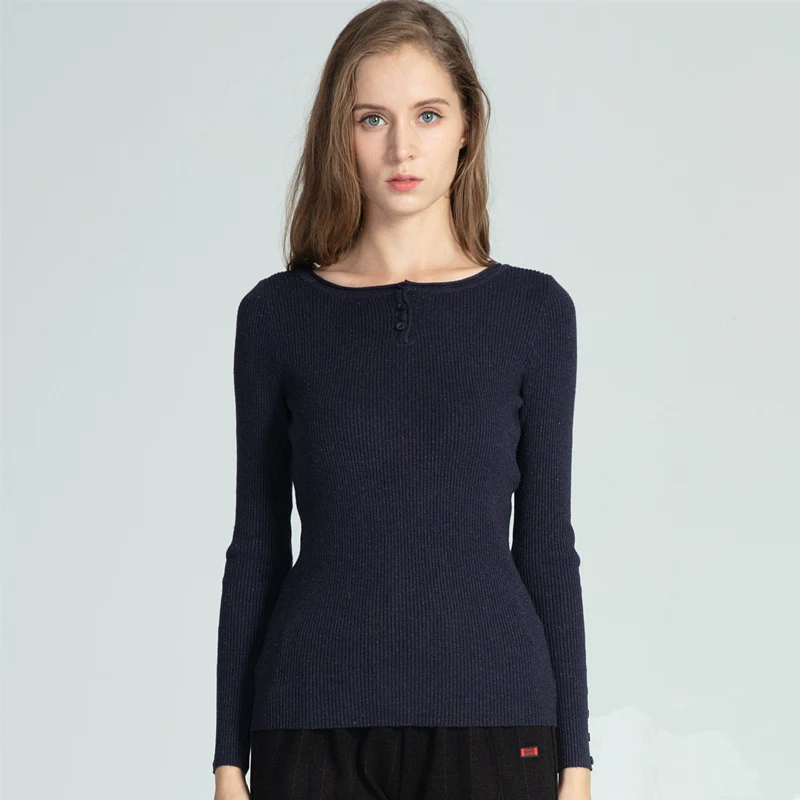 Marwin New-coming Autumn Winter Button Solid Soft Casual O-Neck Thin Women Pullovers High Quality Warm Female Sweaters