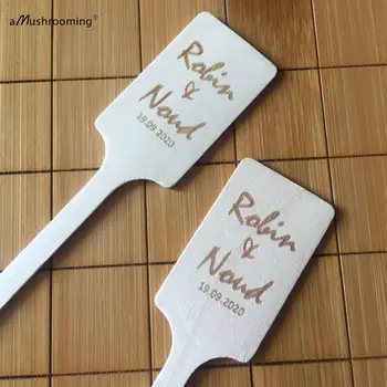 

Personalized Wooden Drink Stirrers Rustic Biodegradable Stir Sticks with Name and Date for Wedding Cocktail Swizzle Beverage