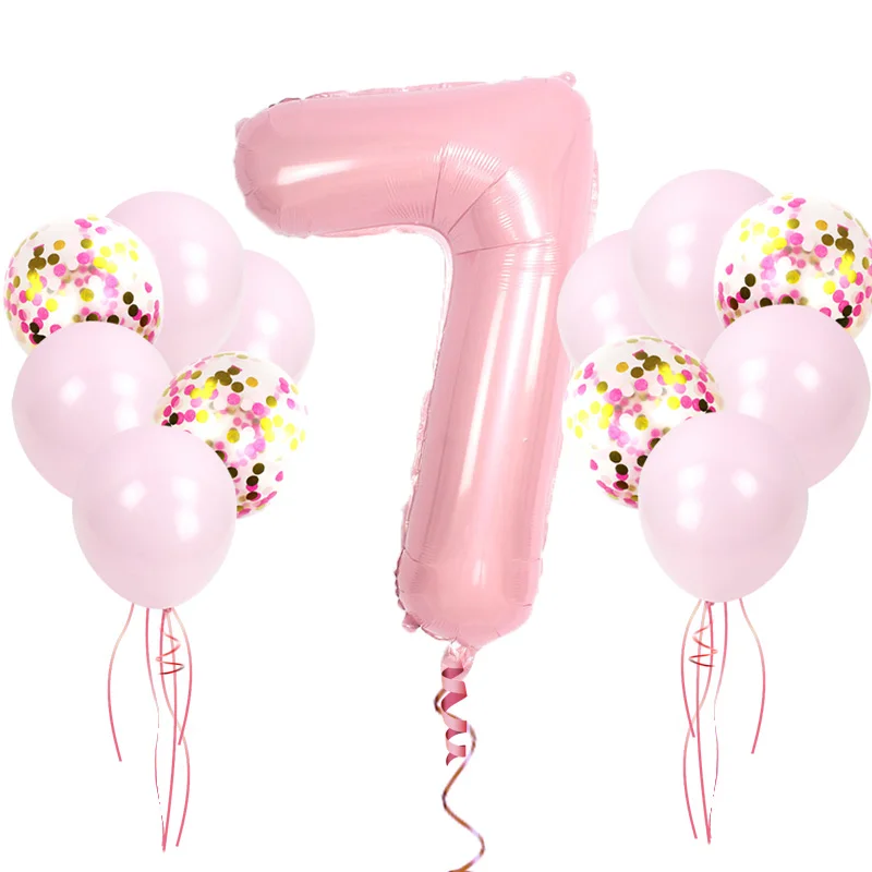 Вечерние воздушные шары из фольги с изображением единорога, гелий, розовый латексный шар принцессы с номером 1. Украшения для дня рождения Детские балоны - Цвет: ZG pink set 7