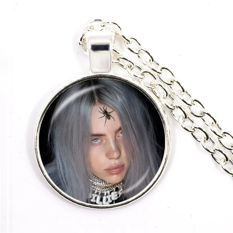 Billie Eilish модное ожерелье популярный хип-хоп певец Harajuku стеклянный кабошон ручной работы Панк Металлический кулон для фанатов подарок - Окраска металла: 7