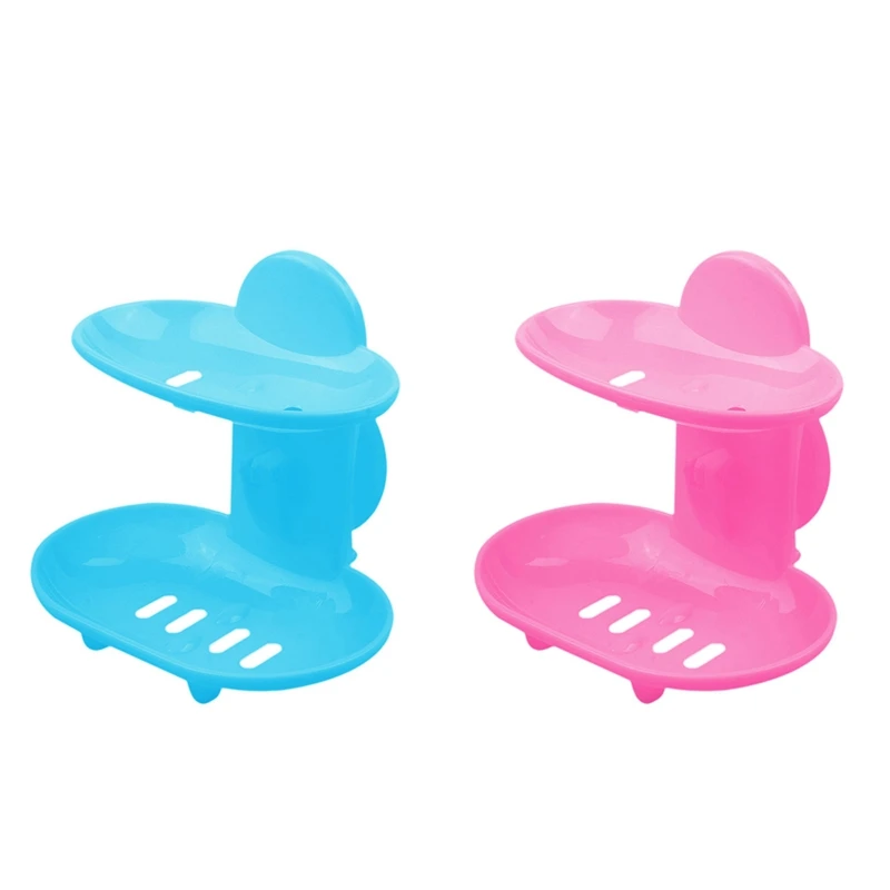 

Top-2 Pcs Fashion Dual-Strong Suction Cup Soap Box Soap Dishes Bunk Water Bath Basket Soap Holder 14x10x13CM, Blue & Pink