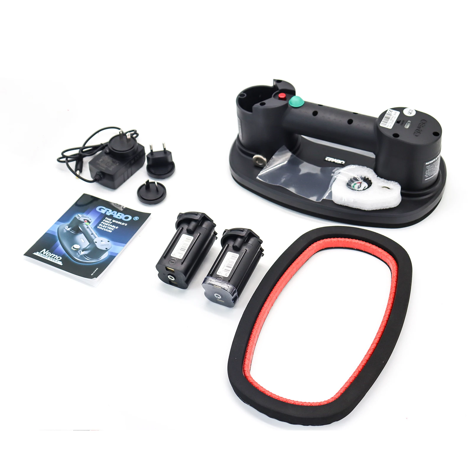 

Grabo Two Battery Electric and Two Sealing Rings Vacuum Suction Cup Tile Lifter Heavy Duty Wood Glass Tiles Carry Lifter