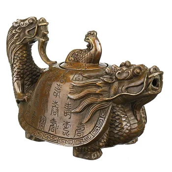 

Vintage Chinese Pure Brass Copper Dragon Tea Pot Flagon Handmade Artwork Decor Tea Pot Kung Fu Teapots Feng Shui Decoration