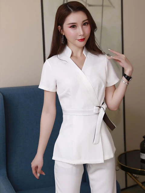 ビューティシャンのための白い制服 高品質 美容師のための制服 作業服 サロン スパ Aliexpress Mobile