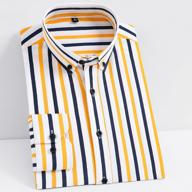Men Striped Long Sleeve Dress Shirt Button-down Collar Stretch Formal  Office Business Regular Fit Soft Male Smart Casual Shirt - Shirts -  AliExpress